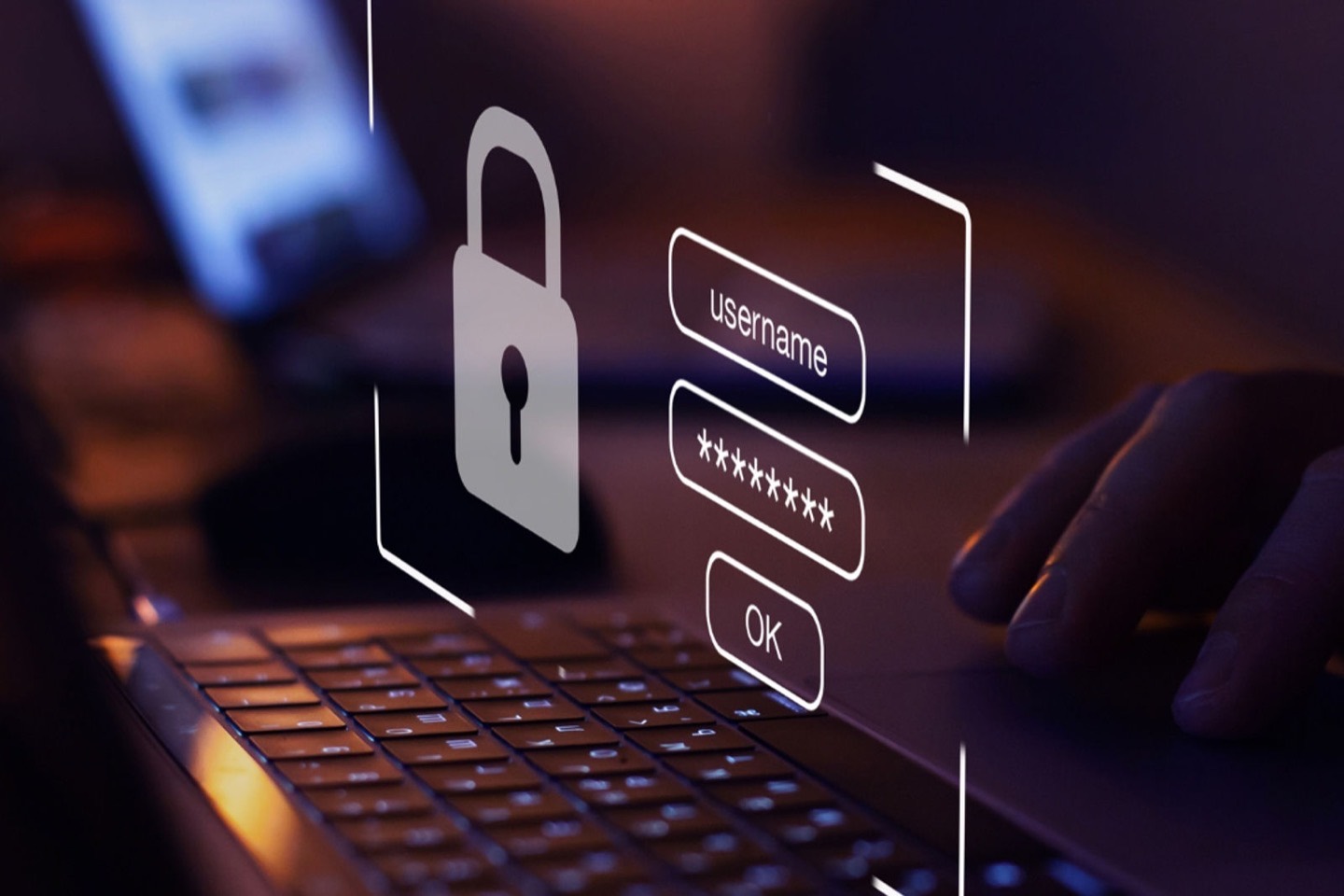 A hologram showing a padlock, representing cyber security