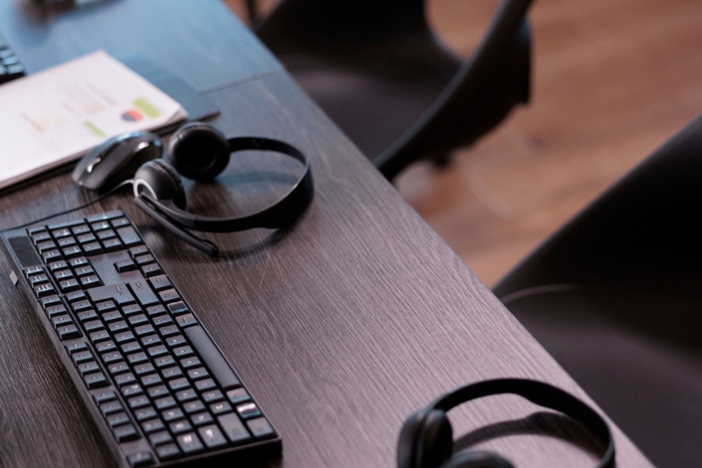 An office desk with communication devices